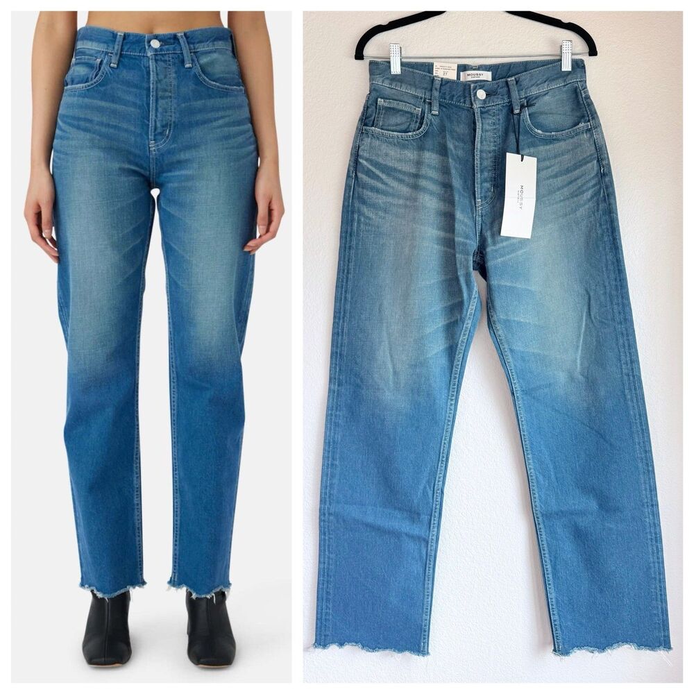 MOUSSY VINTAGE Women's Walmore Wide Straight Jeans NWT Blue Rigid Denim Size 27